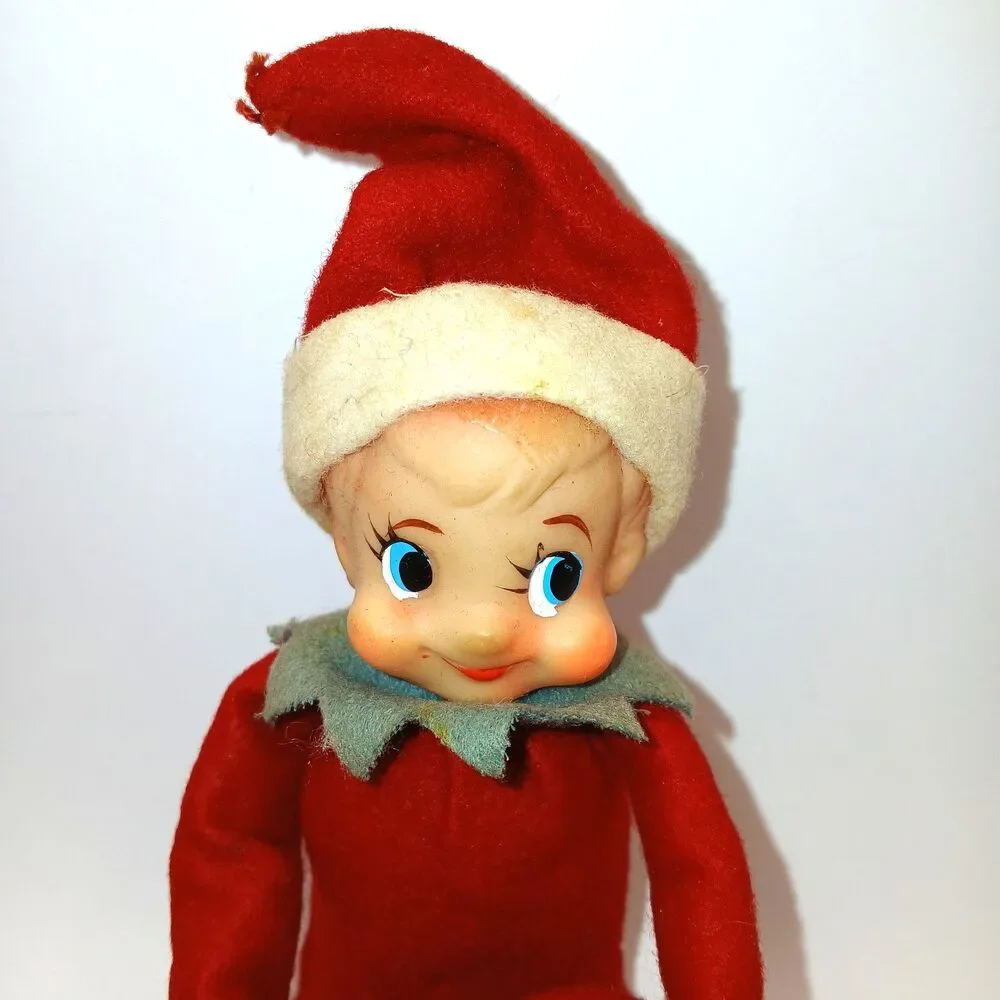 Vintage Inarco Japan Pixie Elf Knee hugger Red White Green Felt Foil Label 9